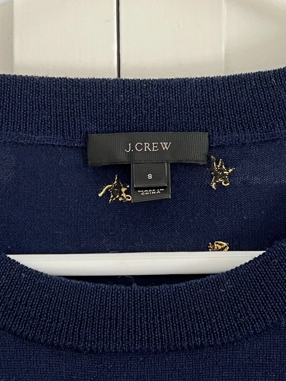 J.Crew 100% Merino Wool Gold Star Sweater Navy Size S